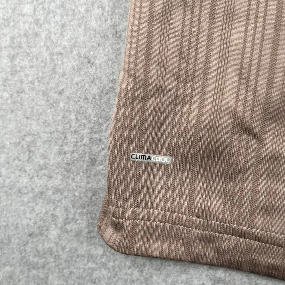 Adidas CimaCool Polo Shirt XL Brown Striped Performance Stretch Casual Mens